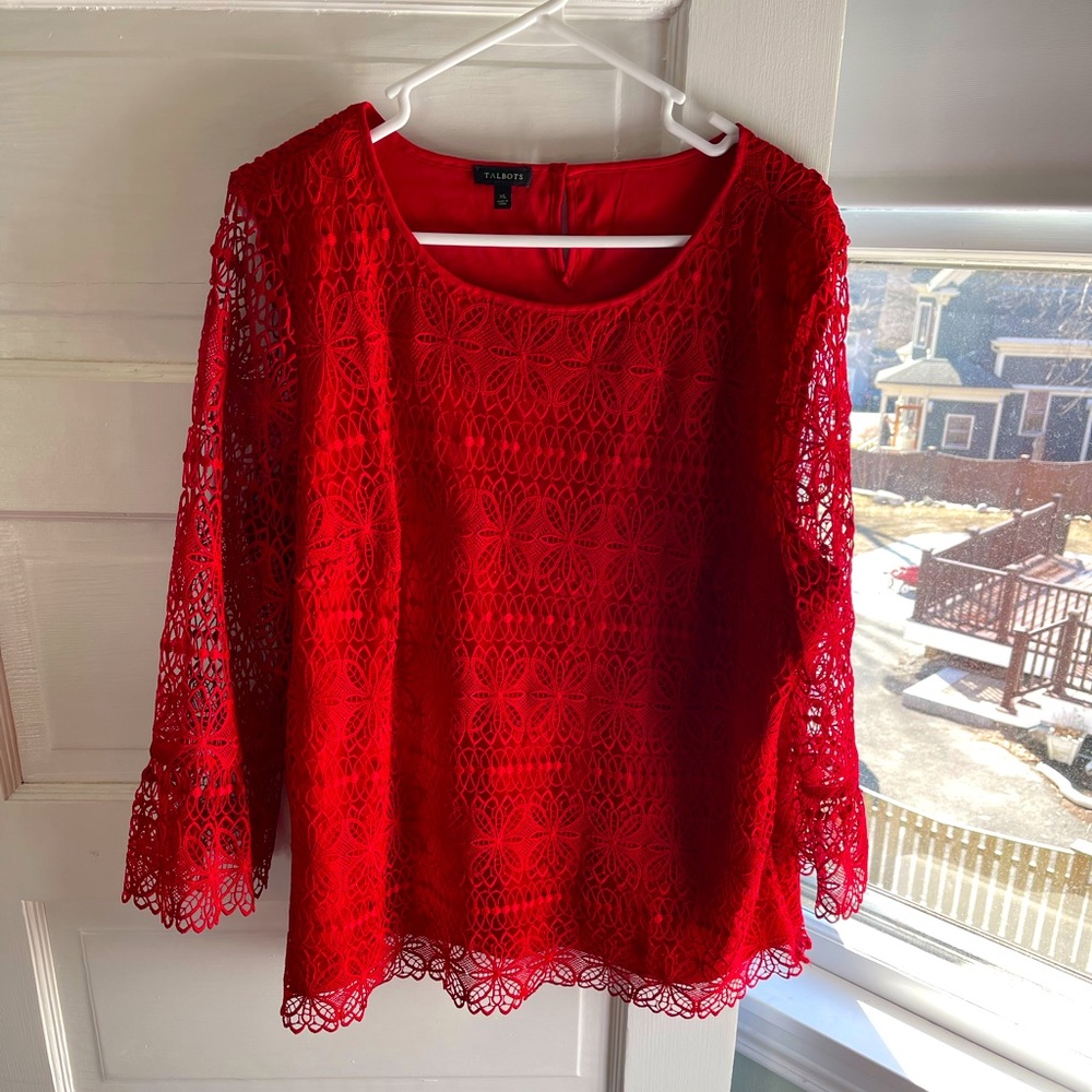 Talbots Red crochet blouse